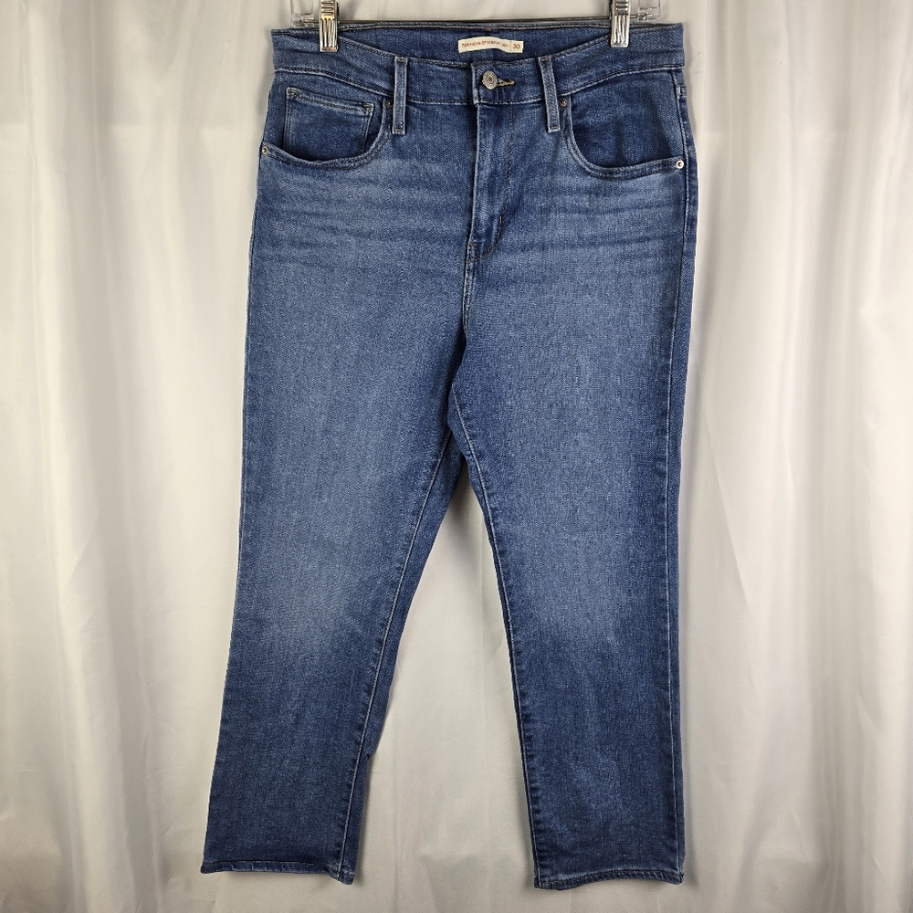 Levi's 724 High Rise Straight Crop Blue Denim Jeans Womens Size 30